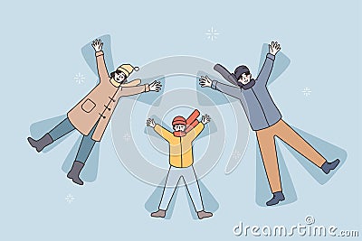 Happy family with kid make snow angels Vector Illustration