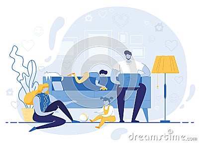 Happy Family Leisure Time in Evening or Weekend Vector Illustration