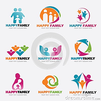 Happy Family logo vector illustration set design Vector Illustration