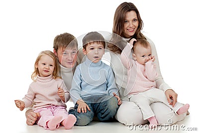 Happy family looking sideways with interest Stock Photo