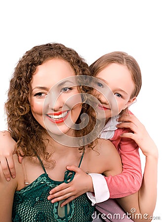 Happy family mam and daughter isolated Stock Photo