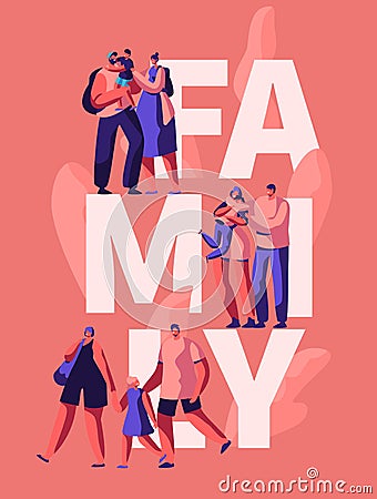 Happy Family Motivation Typography Banner Vector Illustration