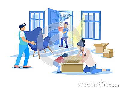 Happy Family Moving into New Place Illustration Vector Illustration