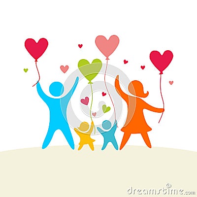 A happy family. Multicolored figures, loving family members. Parents: Mom and Dad and kids Vector Illustration