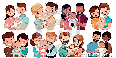 Happy parents holding baby vector graphics illustration Cartoon Illustration