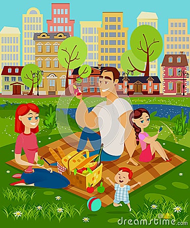 Happy family on a picnic Vector Illustration