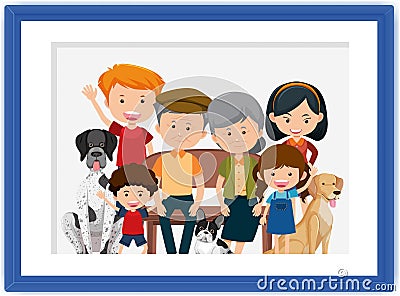 Happy family picture cartoon in a frame Vector Illustration