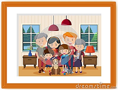 Happy family picture cartoon in a frame Vector Illustration