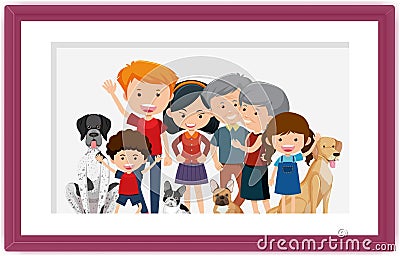 Happy family picture cartoon in a frame Vector Illustration