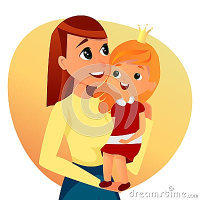 Happy Family Portrait Cartoon Woman Hold Girl Vector Illustration