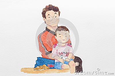 Happy family portrait cute cartoon painting Stock Photo