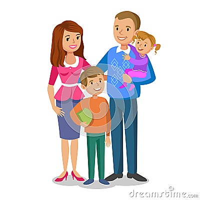 Happy family portrait, smiling parents and kids. Vector Illustration