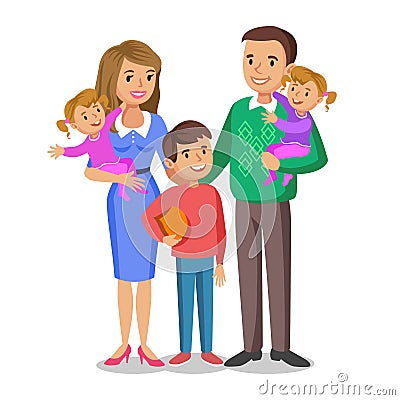 Happy family portrait, smiling parents and kids. Vector Illustration