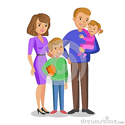 Happy family portrait, smiling parents and kids. Vector Illustration
