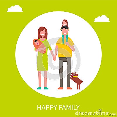 Happy Family Poster Mother Father and Daughters Vector Illustration