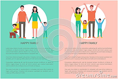 Happy Family Poster People Rising Hands Up Poster Vector Illustration