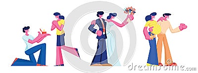 Happy Family Relation Development Set. Engagement Wedding Pregnancy Loving Couple Time Line from Dating to Marriage Vector Illustration