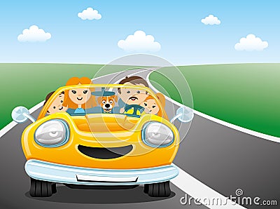 Happy family rides in the car Vector Illustration