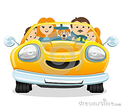 Happy family rides in the car Vector Illustration