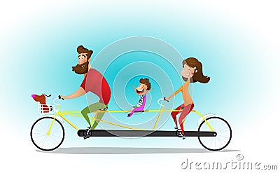 Happy family riding a tandem bicycle. Vector illustration. Vector Illustration