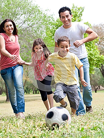 Happy family run Stock Photo