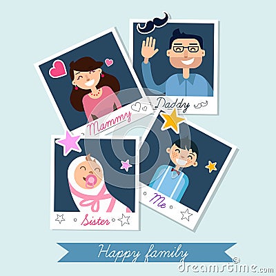 Happy Family set of Polaroid Photo Frames Vector Illustration