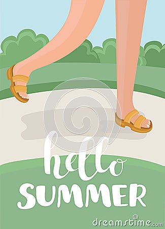 Happy family on summer vacation. Hello summer design concept. Vector illustration Vector Illustration