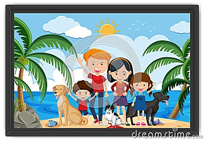 Happy family on summer vacation photo in a frame Vector Illustration