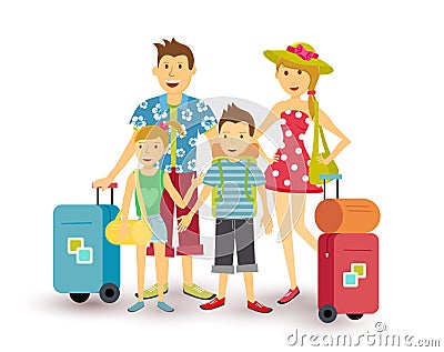 Happy family summer vacation travel flat art Vector Illustration