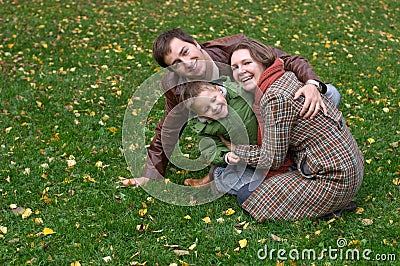 Happy family of three Stock Photo