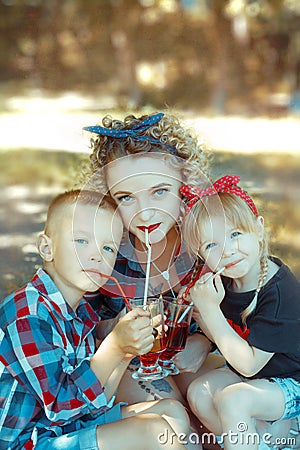 Happy family of three person are having fun Stock Photo