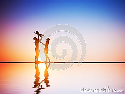 Happy family together, parents and their child Stock Photo