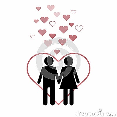 Happy family traditional couple on the background of the heart. Love concept. Vector Vector Illustration