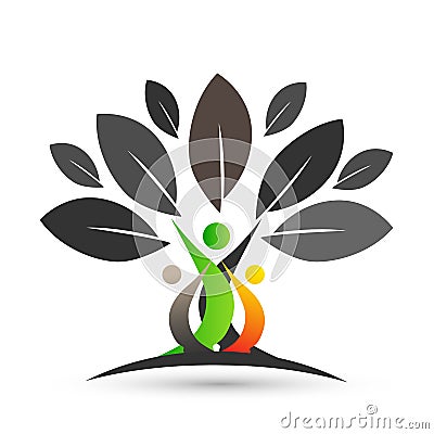 Happy family tree with colorful design on white background Stock Photo