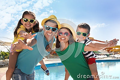 Family at water park. Summer vacation Stock Photo