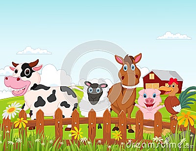 Happy farm animal cartoon collection Vector Illustration