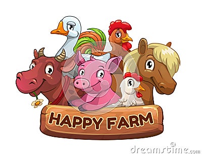 Happy farm title banner for game design. Vector Illustration