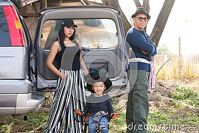 Farmers family portrait three generation. Stock Photo