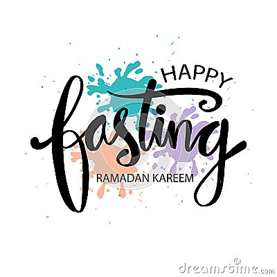 Happy fasting ramadan kareem hand lettering typography. Stock Photo