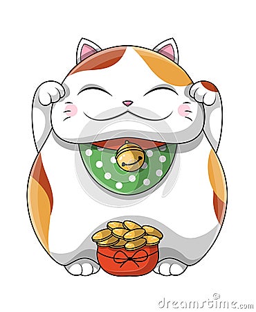 Happy Fat Cat gloating over a pile of gold coins Vector Illustration