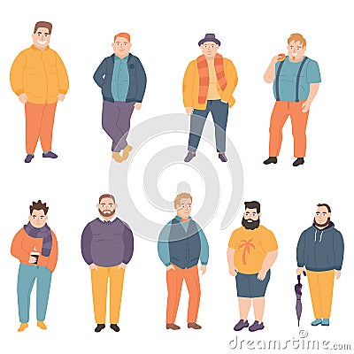 Happy fat man dressed in bright beautiful clothes. Vector Illustration