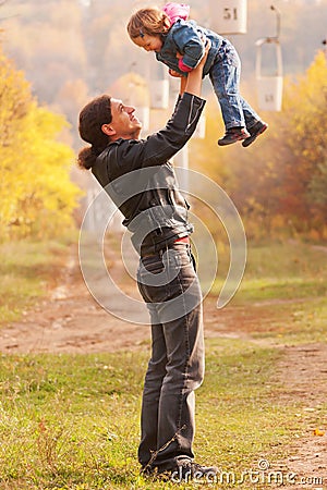 Happy father and baby outdoors. Stock Photo