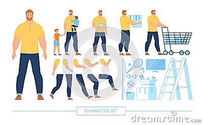 Happy Father Character Constructor Flat Vector Set Vector Illustration