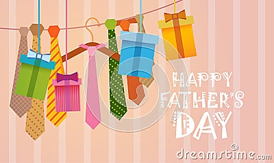 Happy Father Day Family Holiday, Necktie Greeting Card Vector Illustration