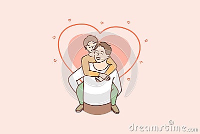 Happy father hold small excited son on back Vector Illustration