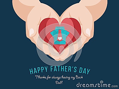 Happy father`s day banner card with Origami Blue Shirt and pink necktie in red paper heart on hand holding vector design Vector Illustration