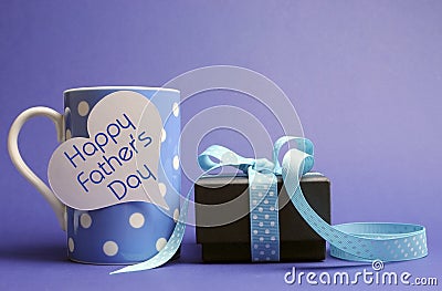 Happy Father's Day blue polka dot coffee mug & gift Stock Photo