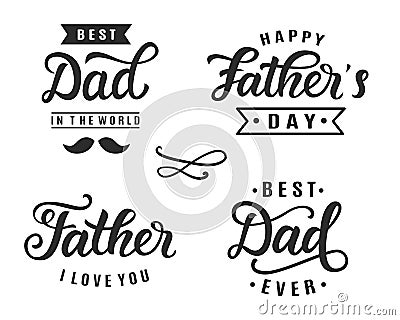 Happy Father`s day greeting hand lettering badges Vector Illustration