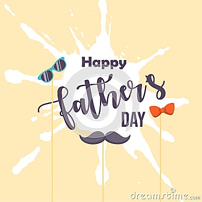 Happy fathers day poster illustration vector, fathers day card illustration with bow, shades and mustache Vector Illustration