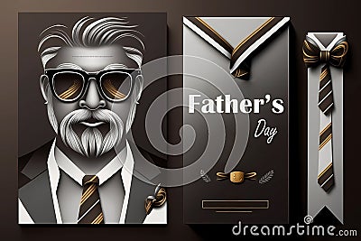 Happy Father's Day poster promotional booklet, postcard Father's Day inscription Stock Photo